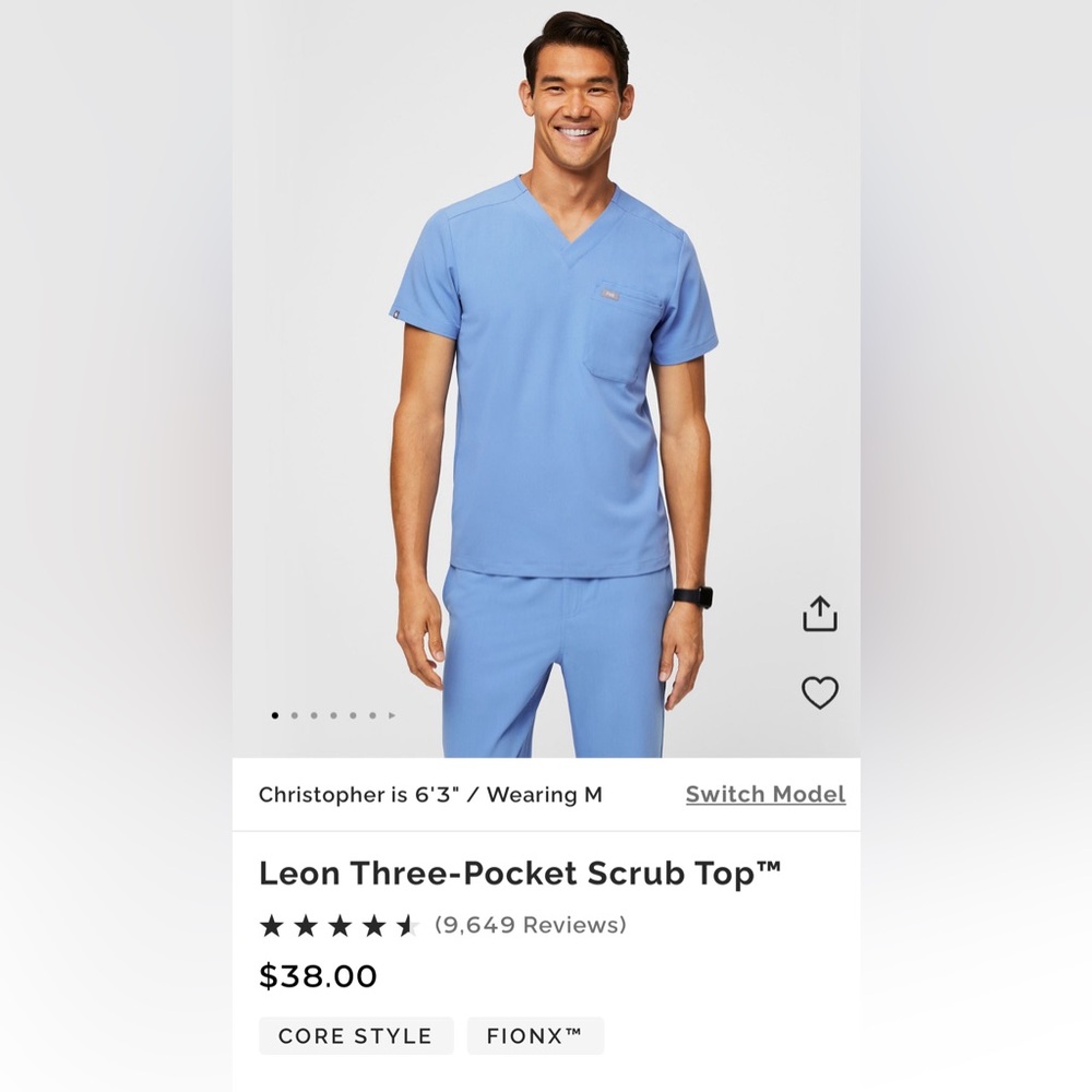FIGS SCRUB TOP - LARGE - Leon Three-Pocket Scrub Top - Ceil Blue